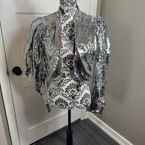 Brognano silver sequin cropped puff sleeve blazer vintage